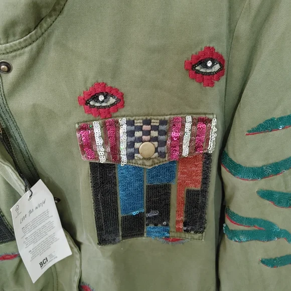 NWT Desigual Sequin Embroidered Military Hooded Jacket 2 in 1 Size 38 Small - Picture 7 of 8